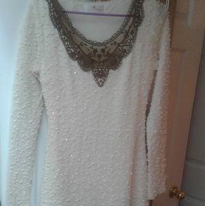 White and Brown Lace Dress